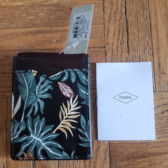 Men's Fossil Mykel Front Pocket Floral Clip Wallet Card Holder - Picture 1 of 3